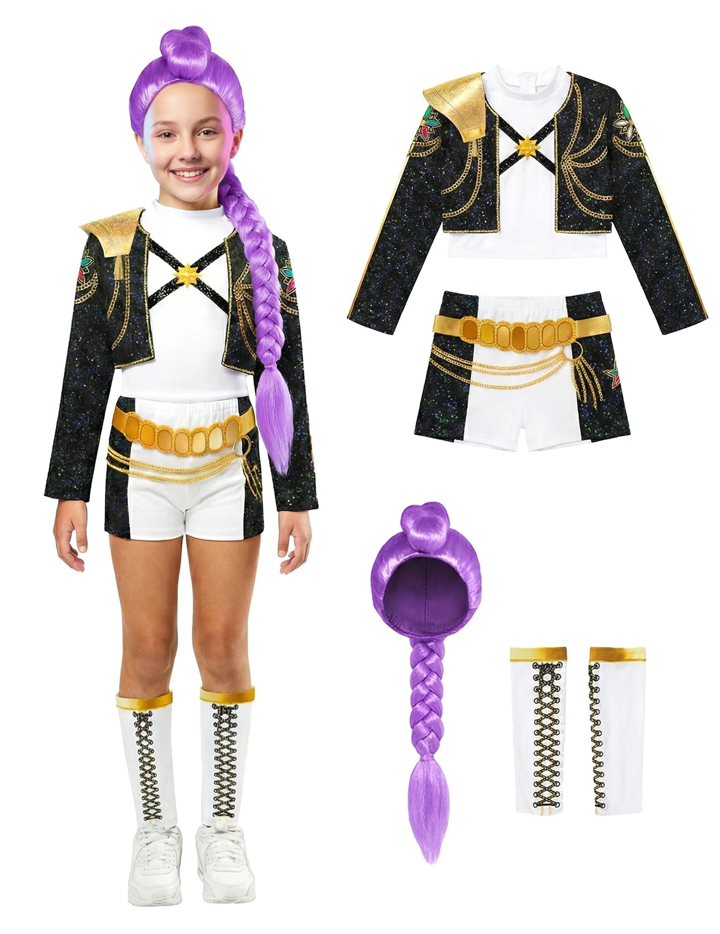 Rumi Gold Kpop Demon Hunter™ -naamiaisasu ja peruukki tytöille