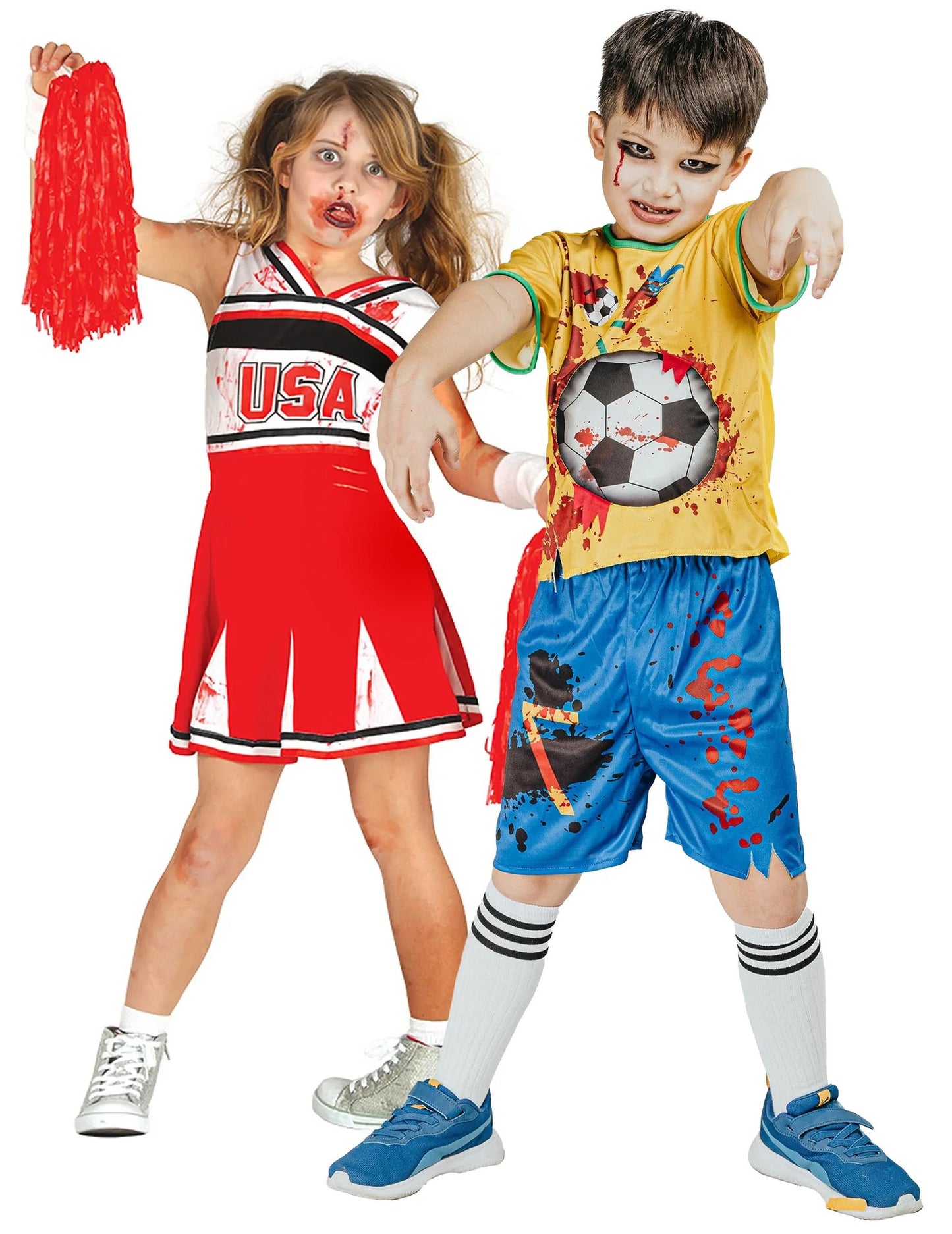 Lasten zombi-cheerleader- ja jalkapalloilijapariskunnan asu