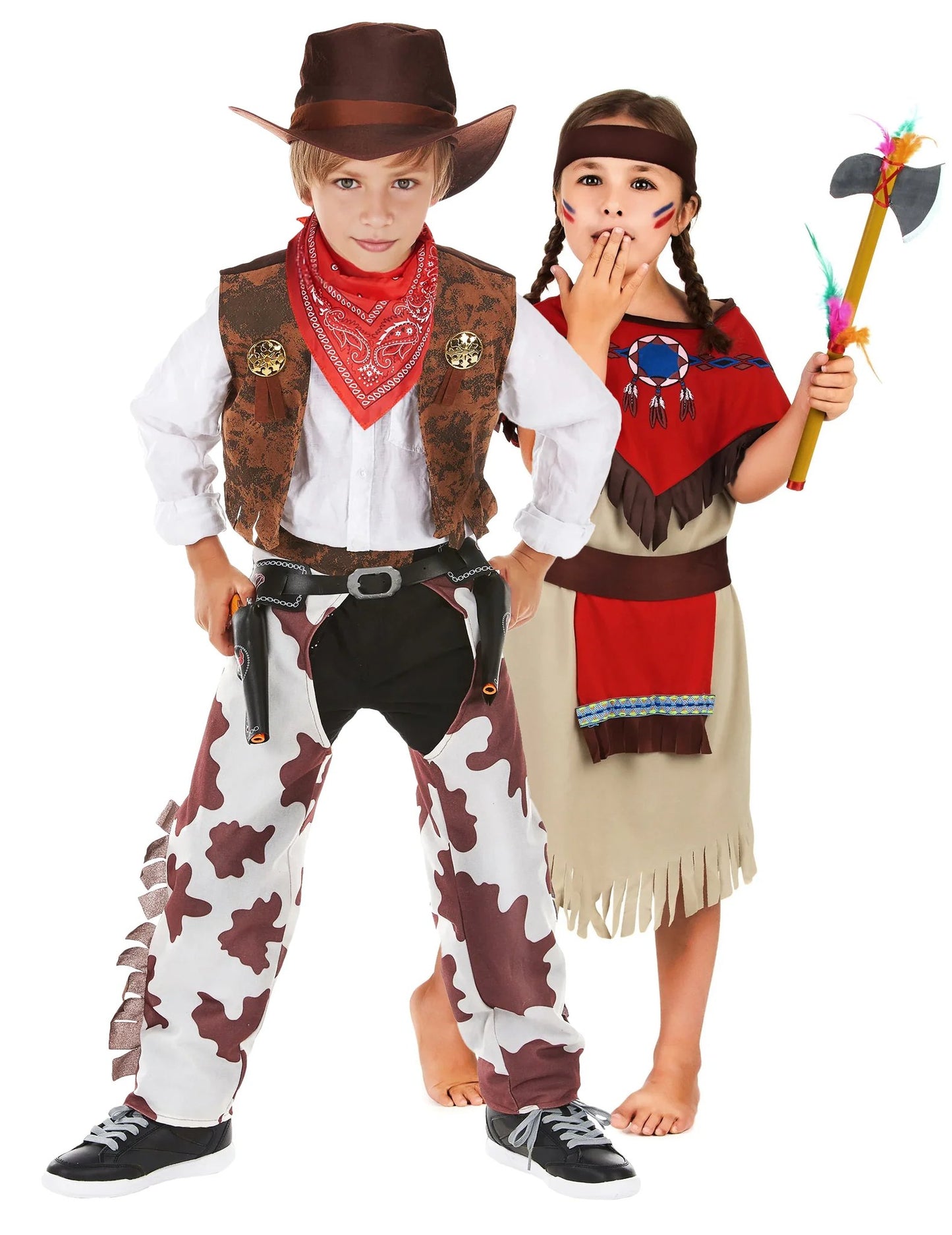 Lasten cowboy ja intialainen pariskuntaasu
