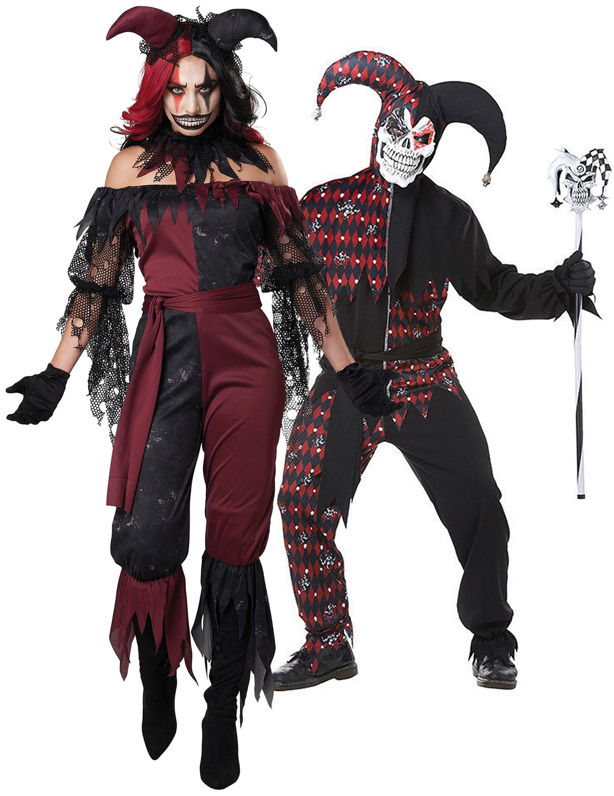 Aikuisten psykopaattinen Harlekiini ja Joker -naamiaisasu