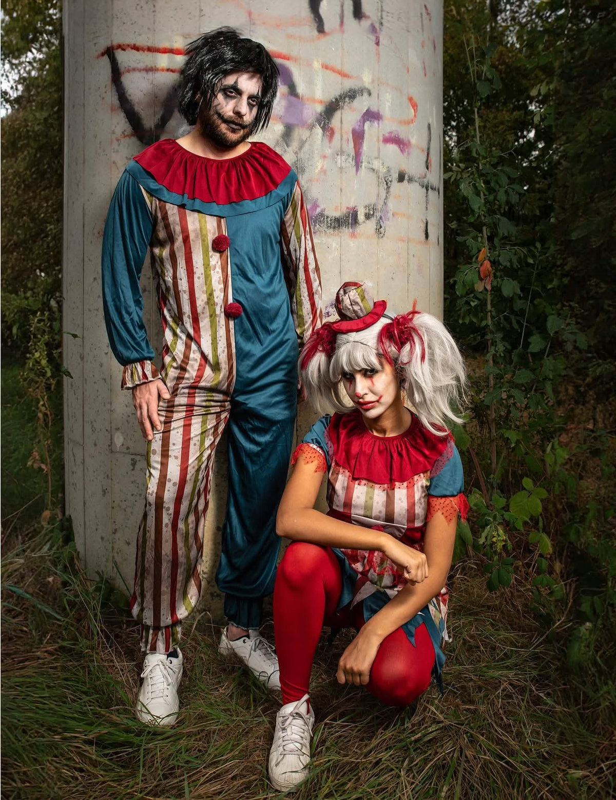 Halloween värikäs klovniparin puku
