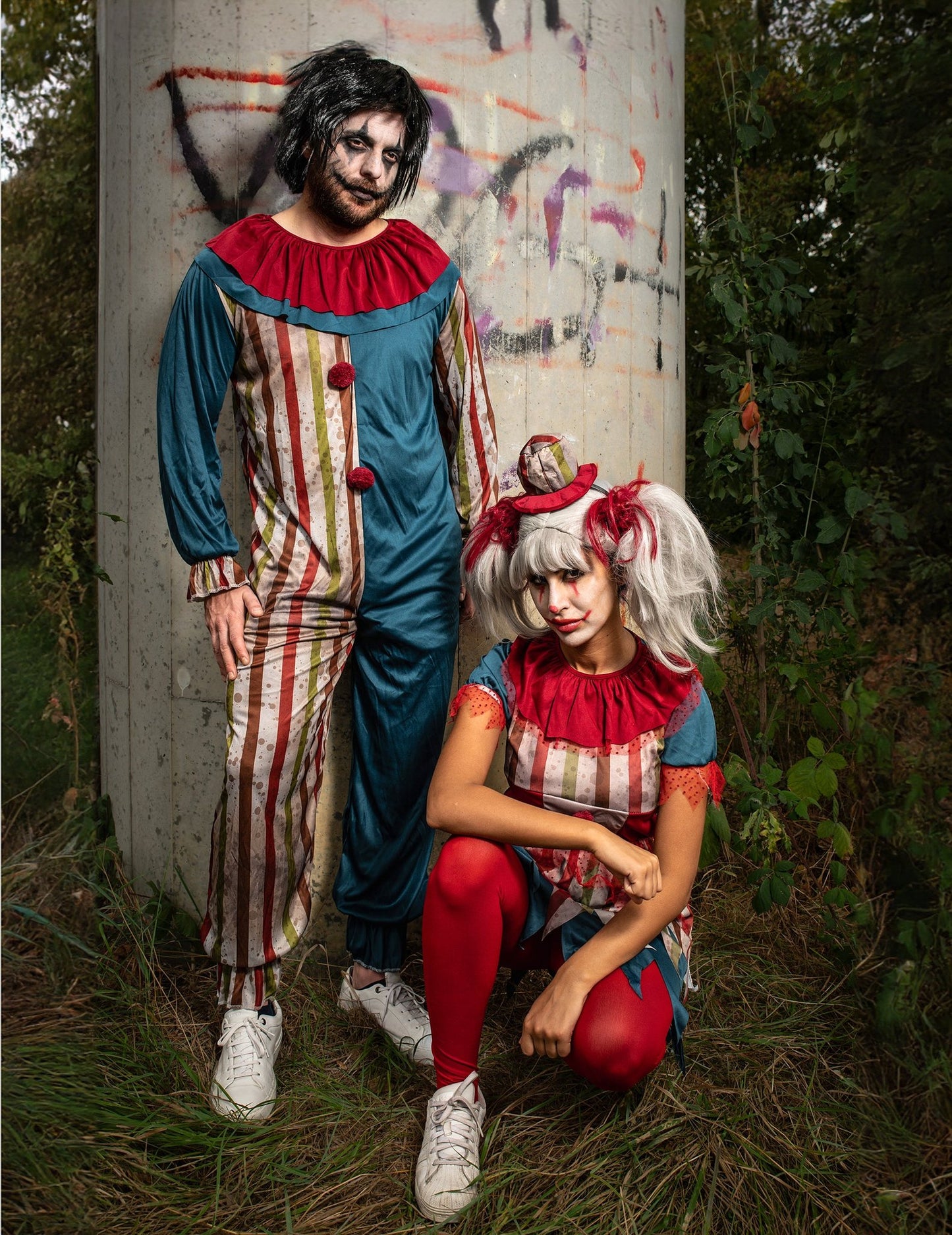 Halloween värikäs klovniparin puku