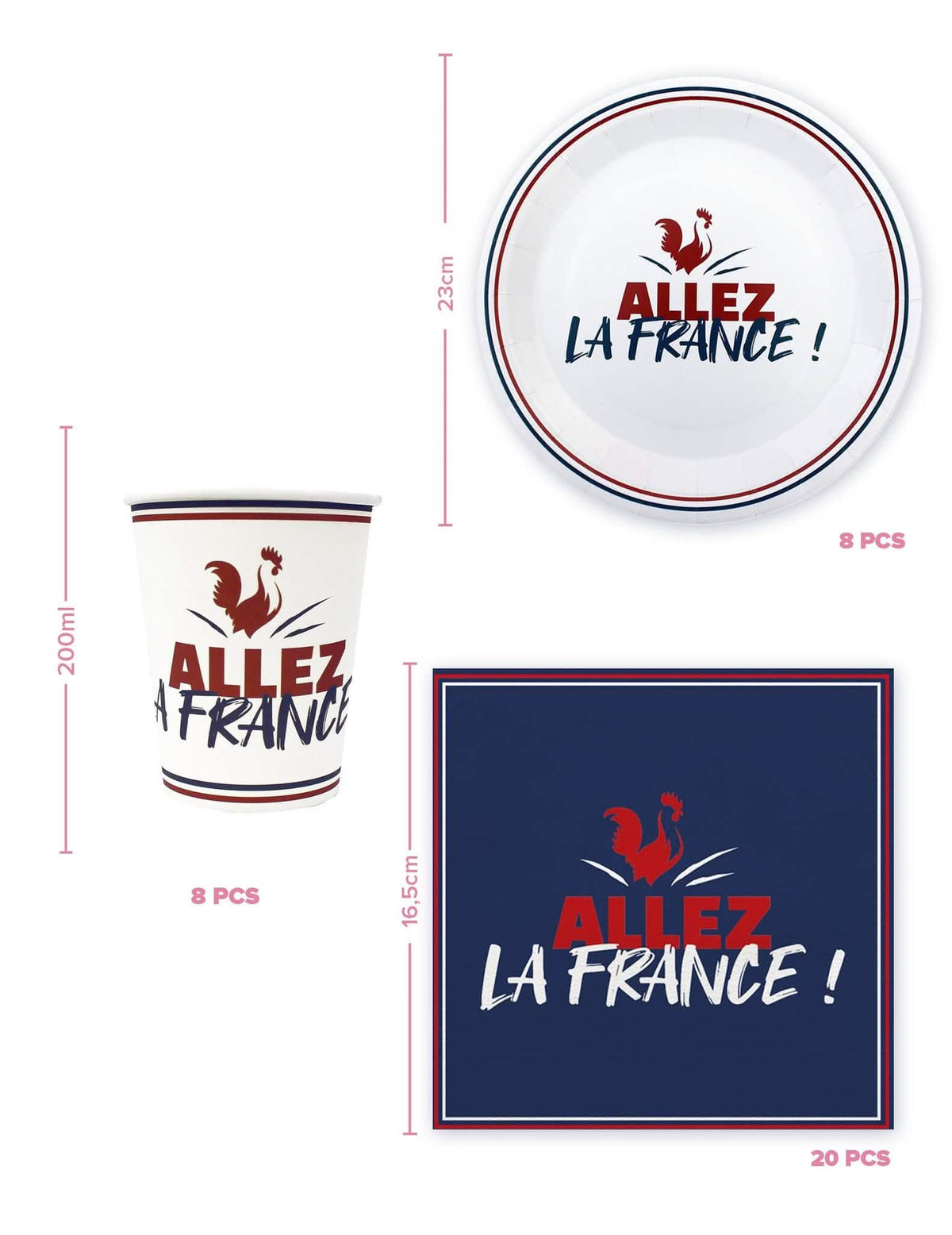Allez la France -kertakäyttöastiapakkaus