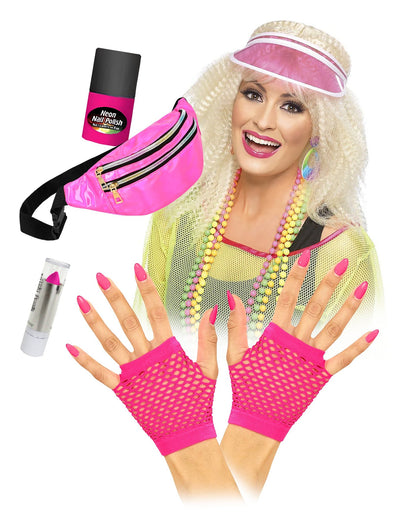 Kit accessoires complet fluo rose adulte