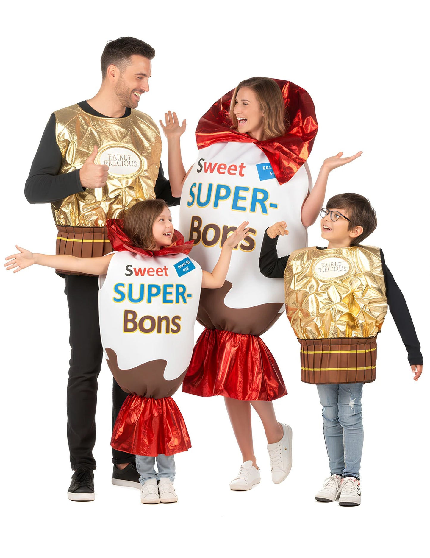 Superbon- ja kultaiset herkut perheen naamiaisasu