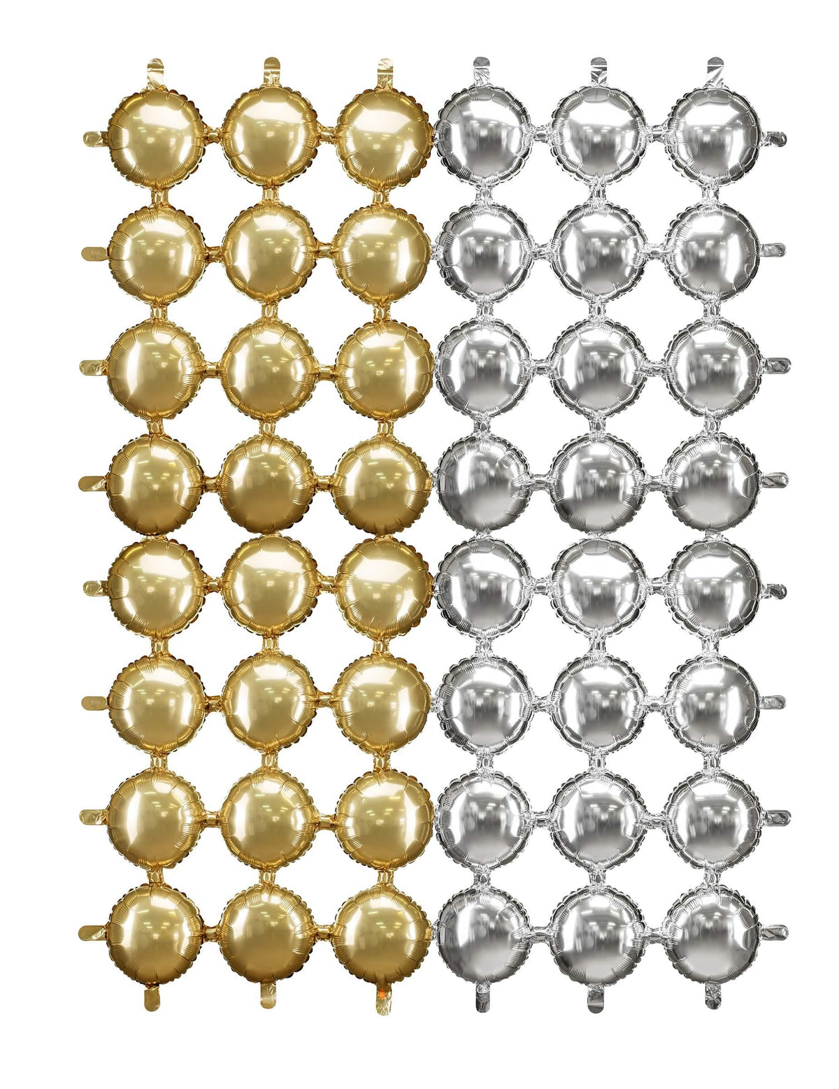 Comparaison des coloris doré et argenté du décor en ballon aluminium double face pour fête