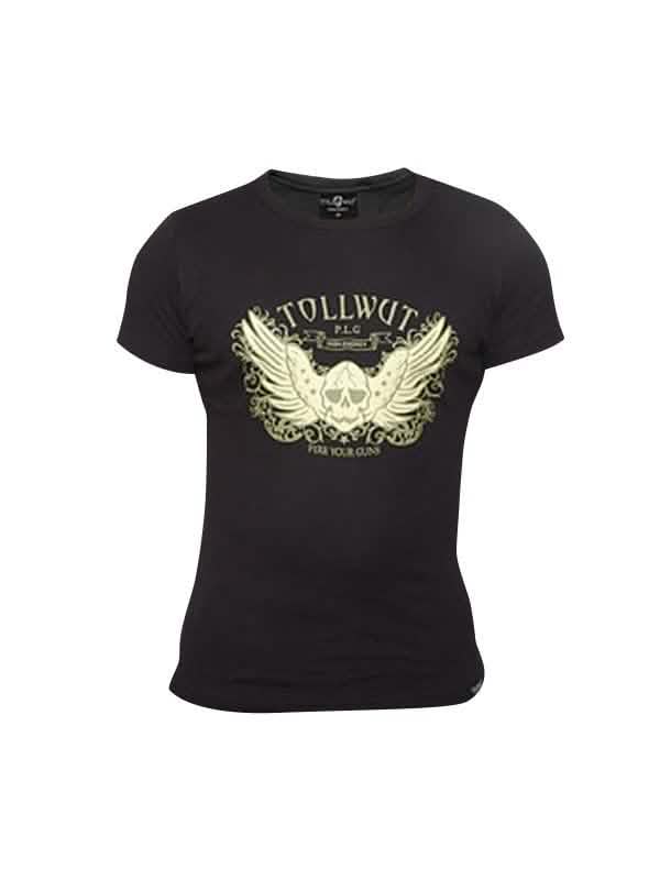 T-shirt Tollwut Street Wear 'BREAKOUT' pour homme noir avec motif tête de mort ailée