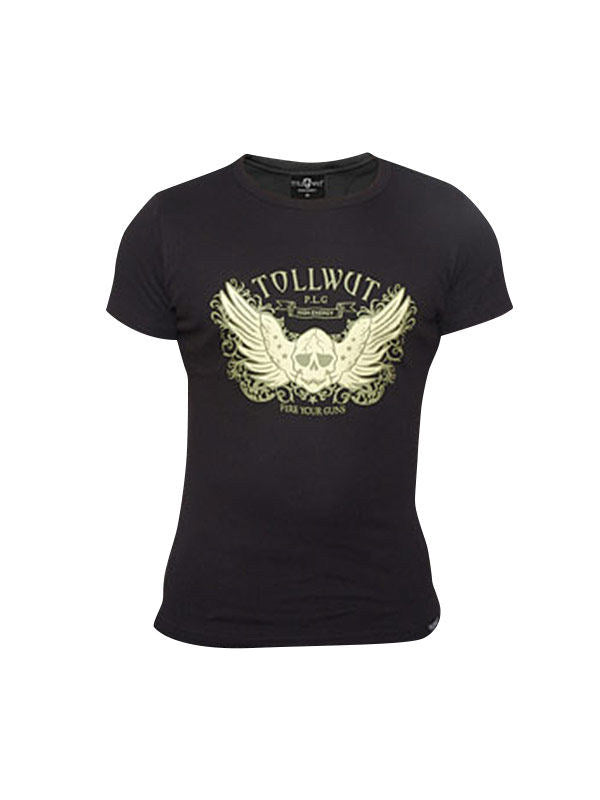 T-shirt Tollwut Street Wear 'BREAKOUT' pour homme noir avec motif tête de mort ailée