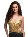 Top à franges et sequins pour femme doré