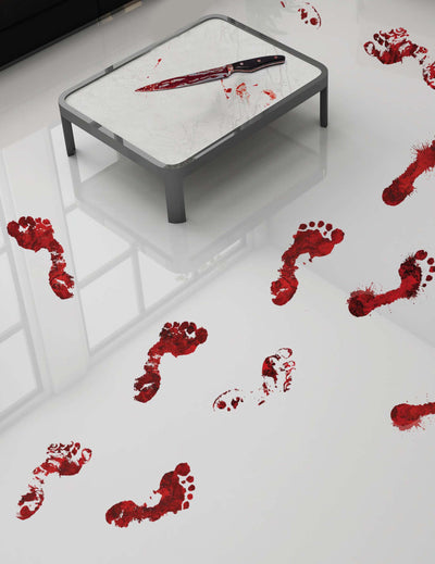 Traces de pieds sanglantes adhésives pour décoration d'Halloween rouge