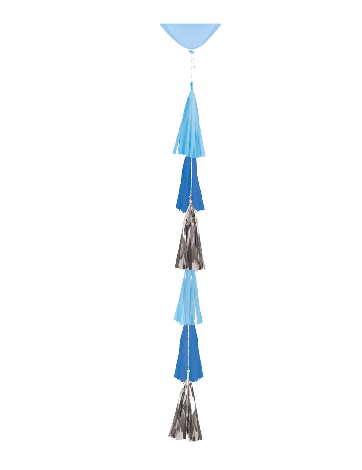 Traîne de ballon tassels en papier pour hélium bleu et argent