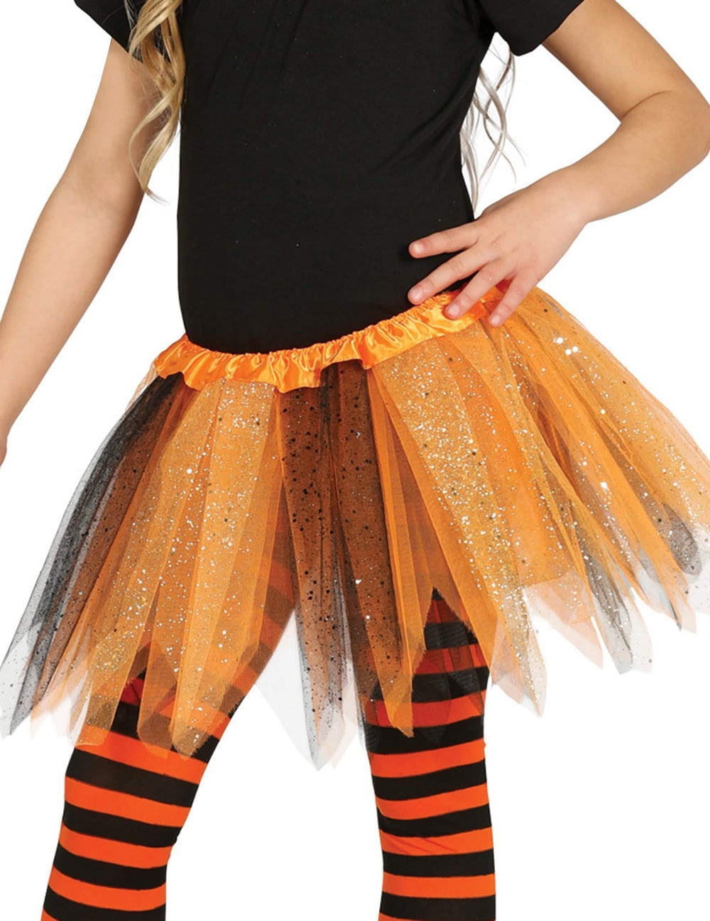 Tutu bicolore pour fille noir et orange à paillettes