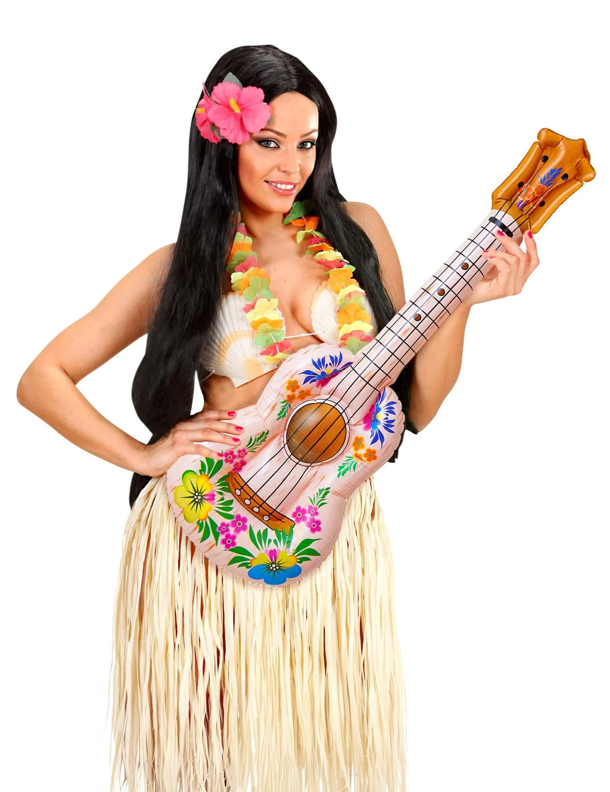 carry me havaijilainen ukulele aikuiset varten, jossa on vaaleanpunaisia ja keltaisia kukkakuvioita