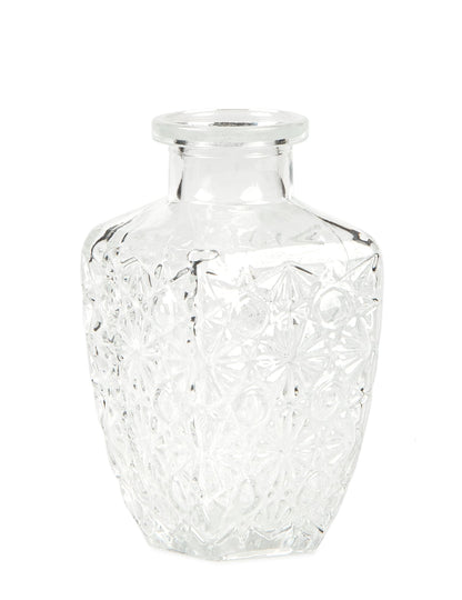 Vase gravure ancienne pour décoration de table en verre carré transparent