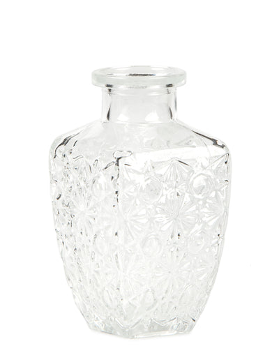 Vase gravure ancienne pour décoration de table en verre carré transparent