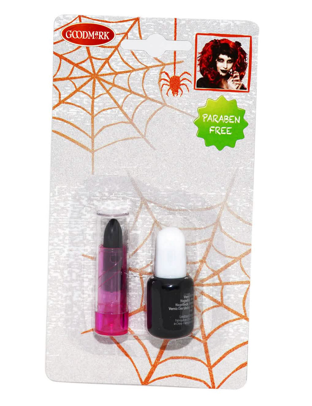 Pakkauksen näkymä halloween-huulilakasta ja huulipunasta aikuiset