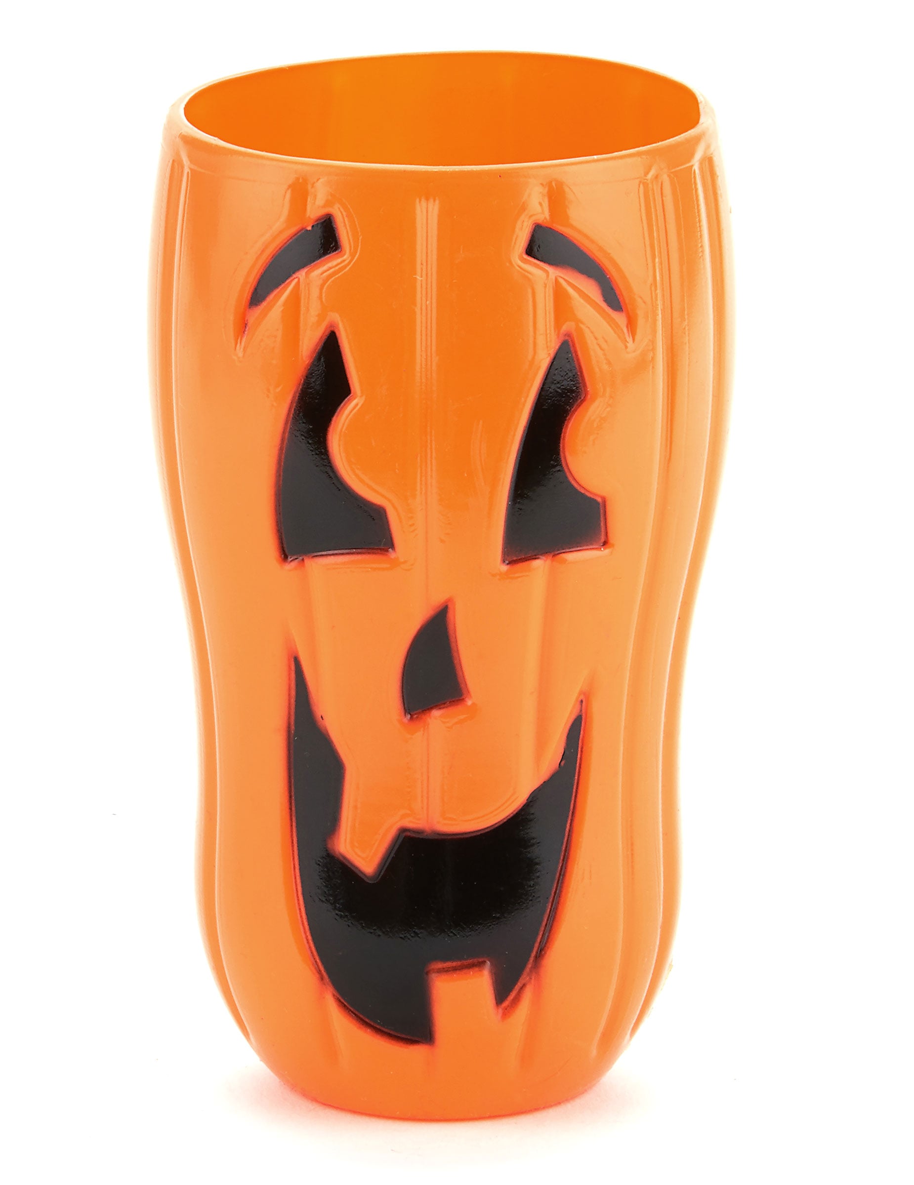 Verre en plastique citrouille souriante orange
