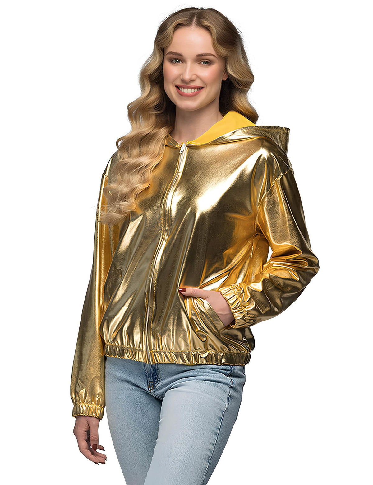 Veste à capuche dorée métallique pour adulte dorée brillante