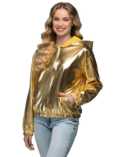 Veste à capuche dorée métallique pour adulte dorée brillante