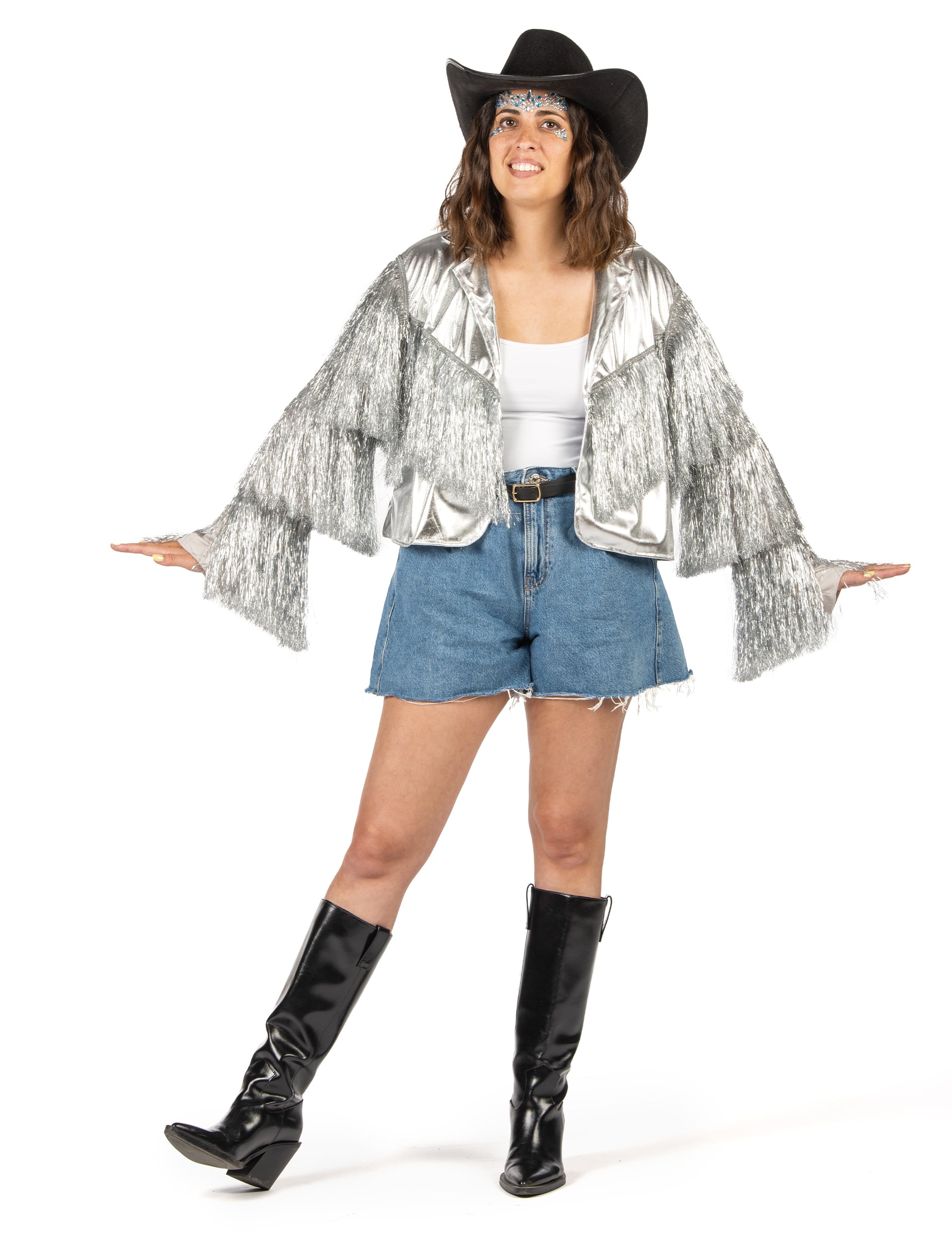Vue d'ensemble de la veste à franges argentée pour femme