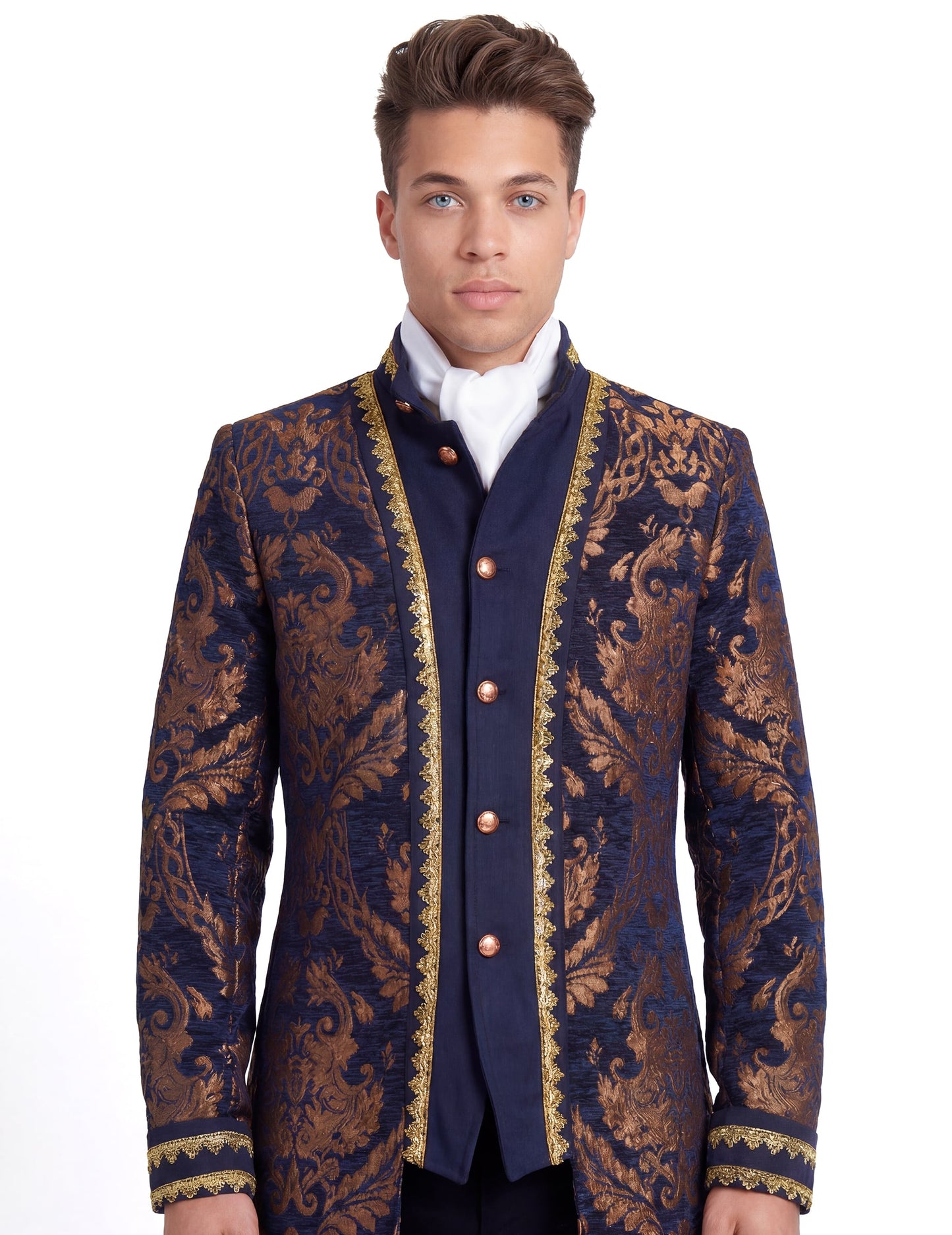 Veste baroque brodée luxe bleue homme
