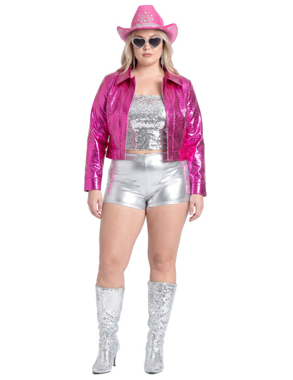Veste croco métallique rose femme