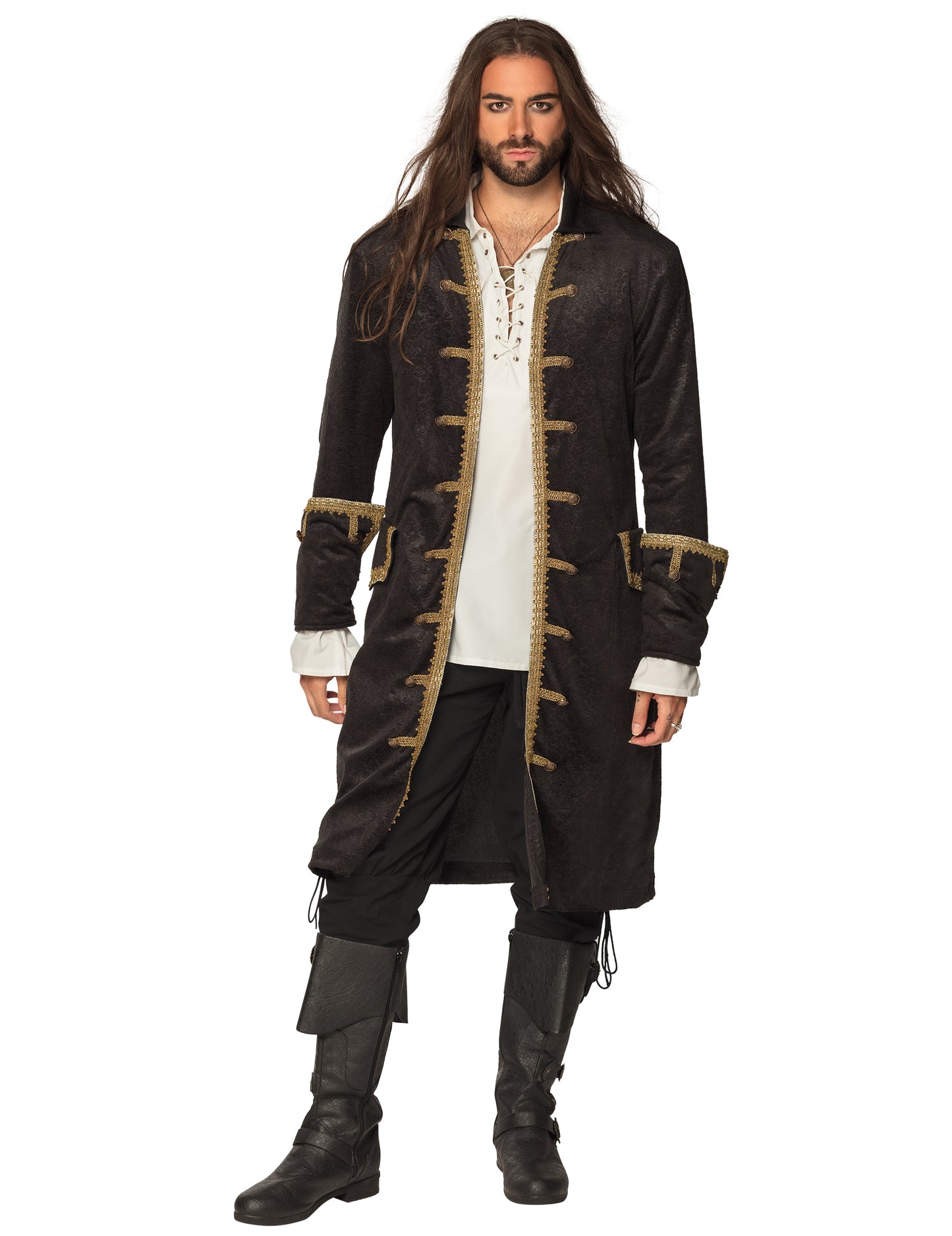Veste de capitaine pirate pour homme noir et or