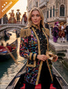 Veste de carnaval haut de gamme pour femme couleurs fluo avec dorures et épaulettes