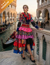 Veste longue style Fiesta Carnavale pour femme multicolore haut de gamme