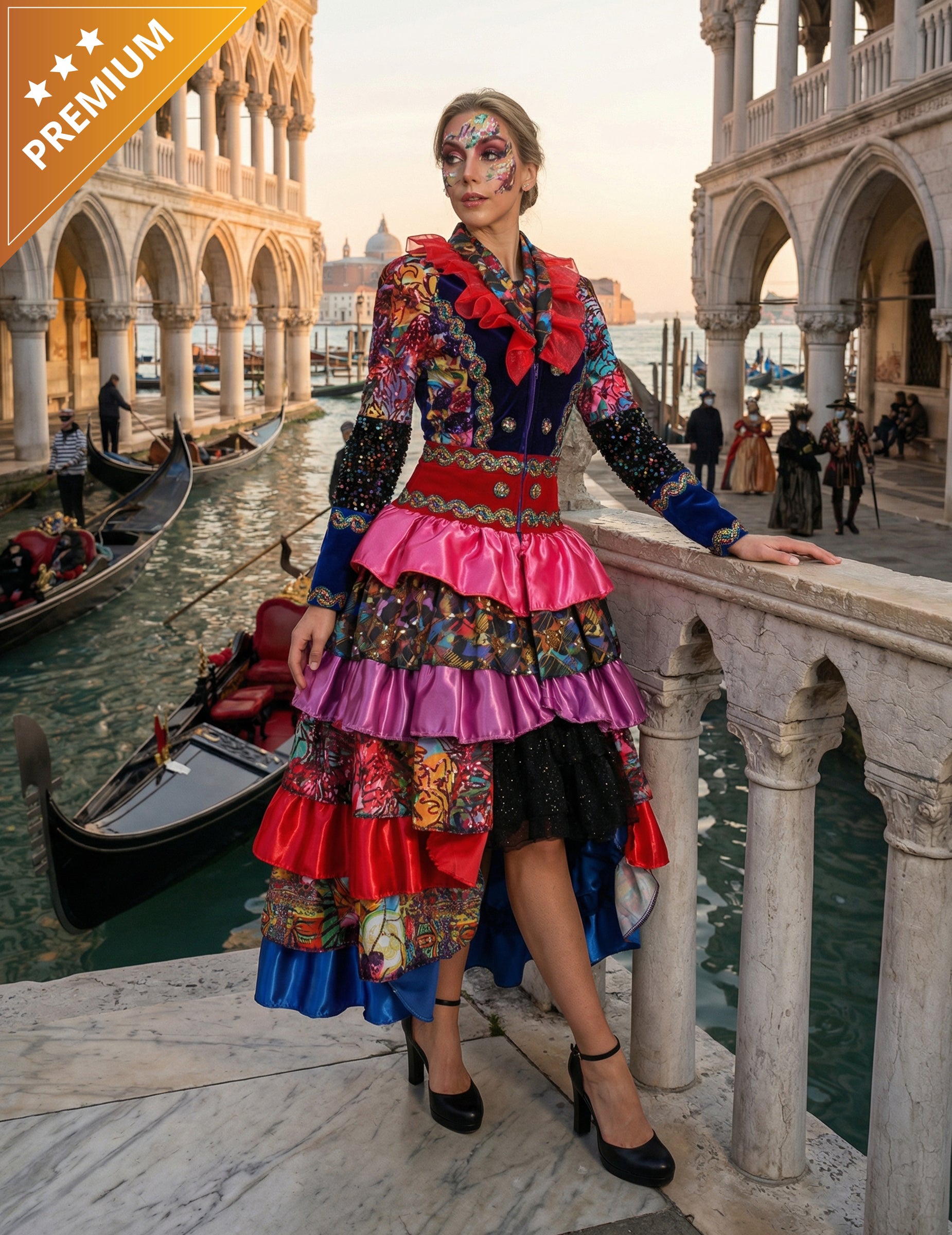 Veste longue style Fiesta Carnavale pour femme multicolore haut de gamme