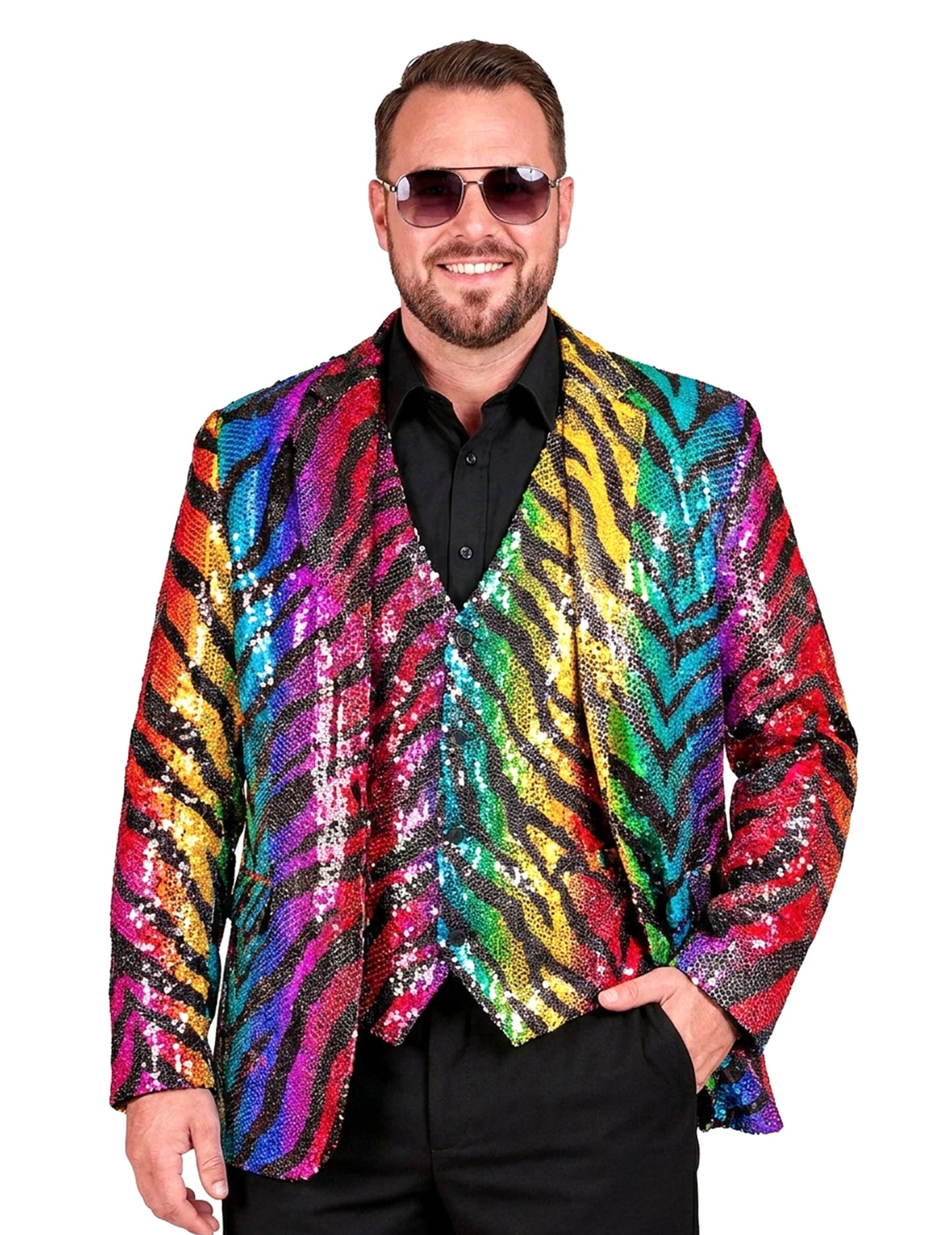 Veste de costume à sequins tigrée arc en ciel adulte