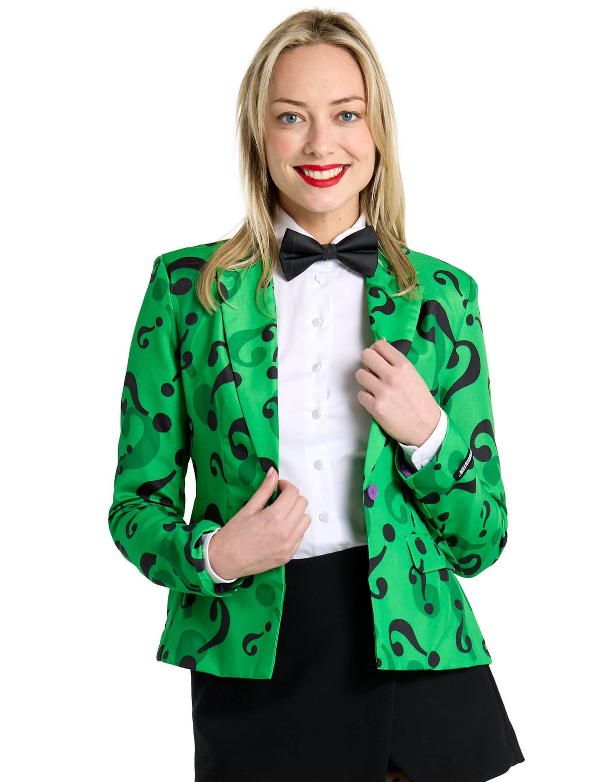Vihreä Mrs. Riddler Suitmeister -takki naiset mustilla kysymysmerkkikuviolla