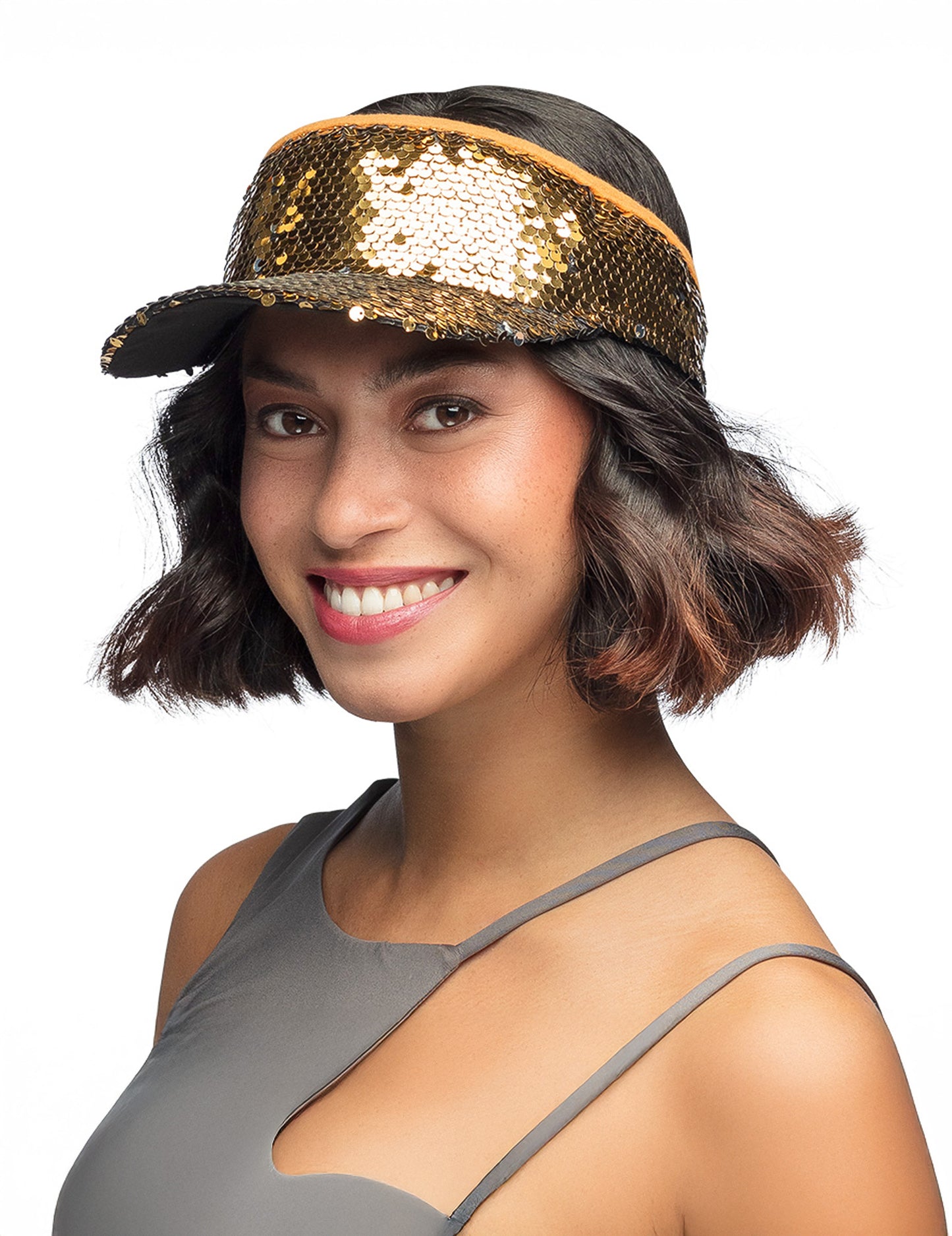 Visière à sequins pour adulte dorée