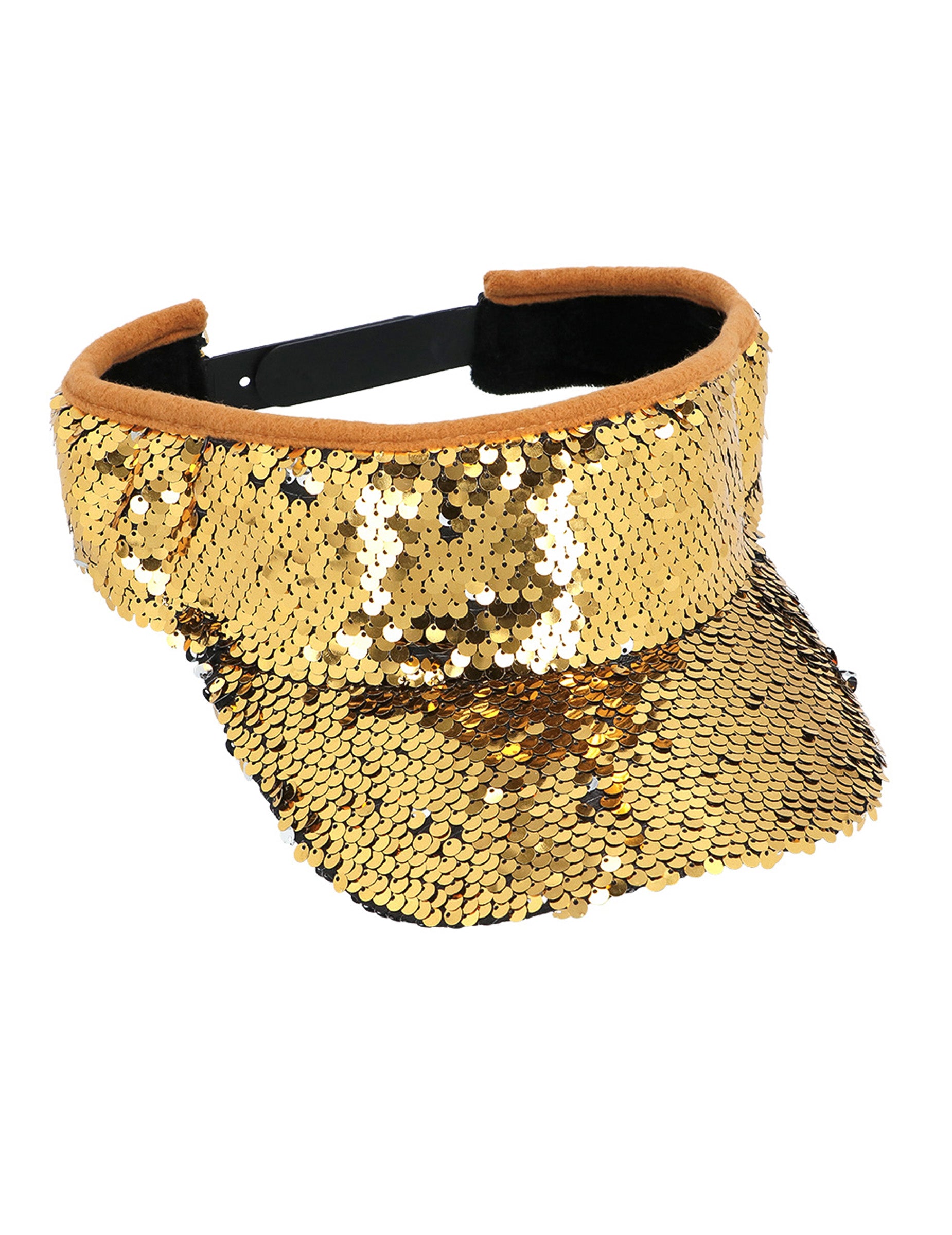 Vue de trois-quarts de la visière à sequins pour adulte