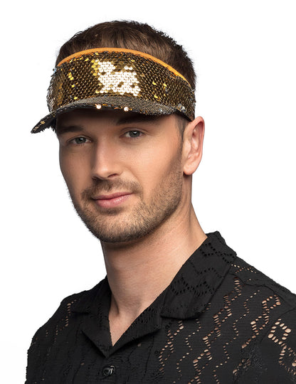 Vue de face de la visière à sequins pour adulte