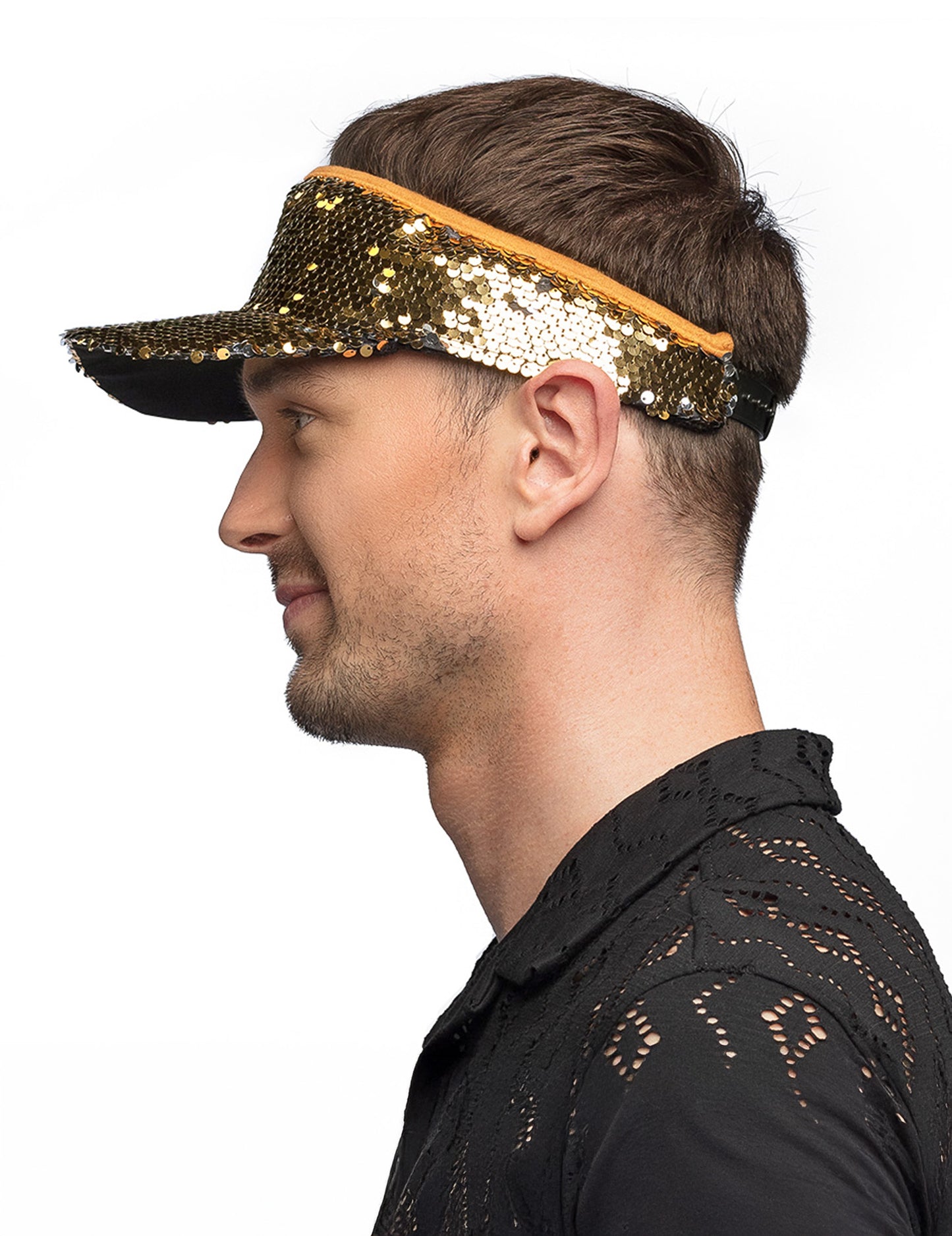 Vue de profil de la visière à sequins pour adulte
