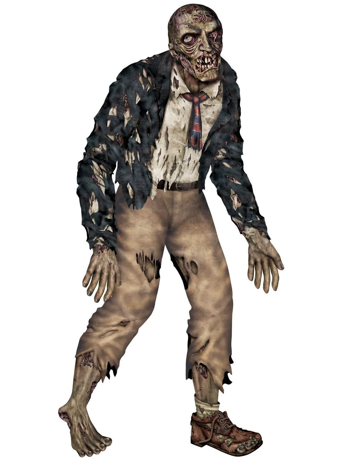 Artikulointi-zombiet halloween-koristeeksi, jossa on repaleinen asu ja solmio